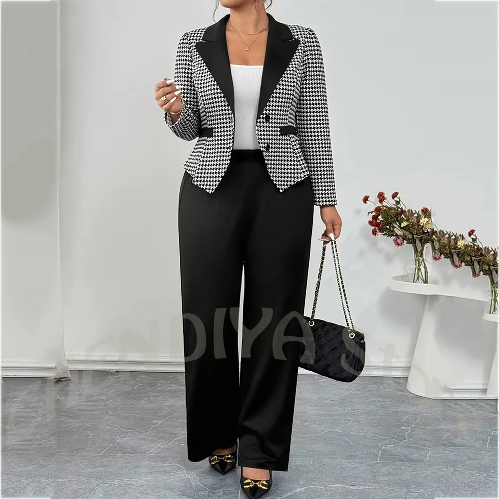Plus Size Houndstooth 2 Piece Women's Suit Peak Lapel Single Breasted Trousers Set Office Lady Formal Elegant Outfit Slim Fit
Plus Size Houndstooth 2 Piece Women's Suit Peak Lapel Single Breasted Trousers Set Office Lady Formal Elegant Outfit Slim Fit