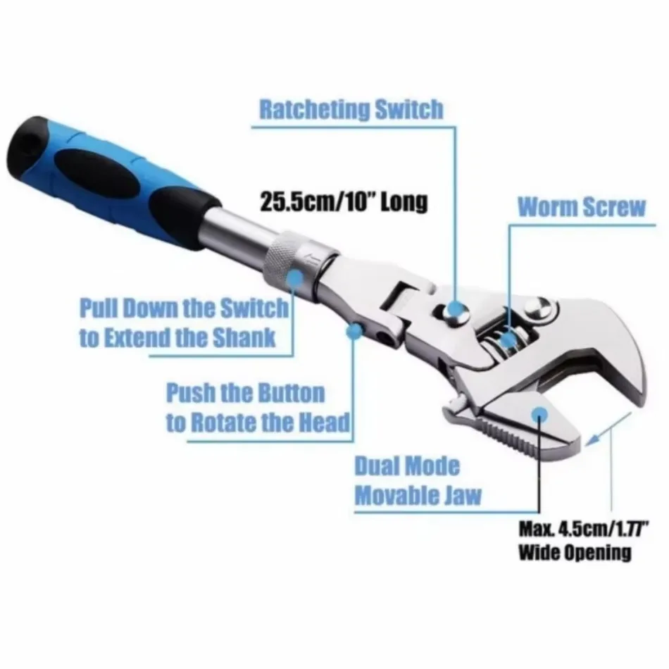 Multifunctional 10 Inch Ratchet Wrench Telescopic Adjustable Design Folding Shaking Wrench For Household Pipeline Repair Work
Multifunctional 10 Inch Ratchet Wrench Telescopic Adjustable Design Folding Shaking Wrench For Household Pipeline Repair Work