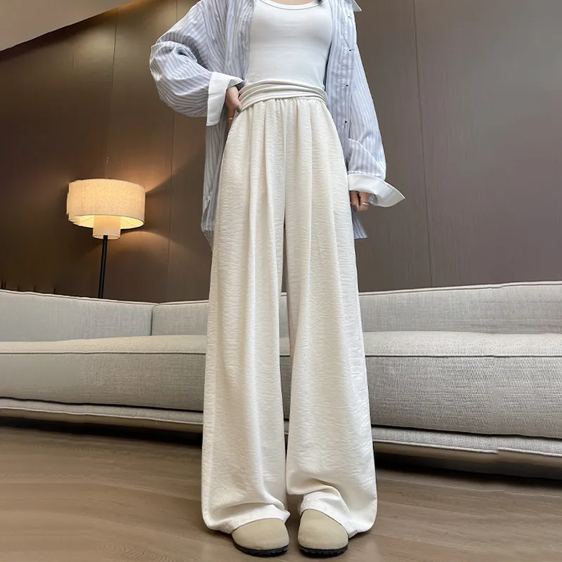 Casual Ice Silk Wide Leg Pants Women's New Style Summer Thin High Waist Loose Drapey Slimming Cool Feeling Loose Fit Trousers
Casual Ice Silk Wide Leg Pants Women's New Style Summer Thin High Waist Loose Drapey Slimming Cool Feeling Loose Fit Trousers