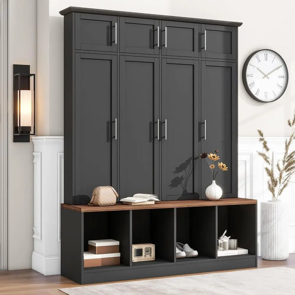 Multi-unctional 59'' Wide Hall Tree with 4 Hidden Hanging Hooks, Brown Wood Grain Minimalist Shoe Cabinet, Entryway Cabinet Coat
Multi-unctional 59'' Wide Hall Tree with 4 Hidden Hanging Hooks, Brown Wood Grain Minimalist Shoe Cabinet, Entryway Cabinet Coat