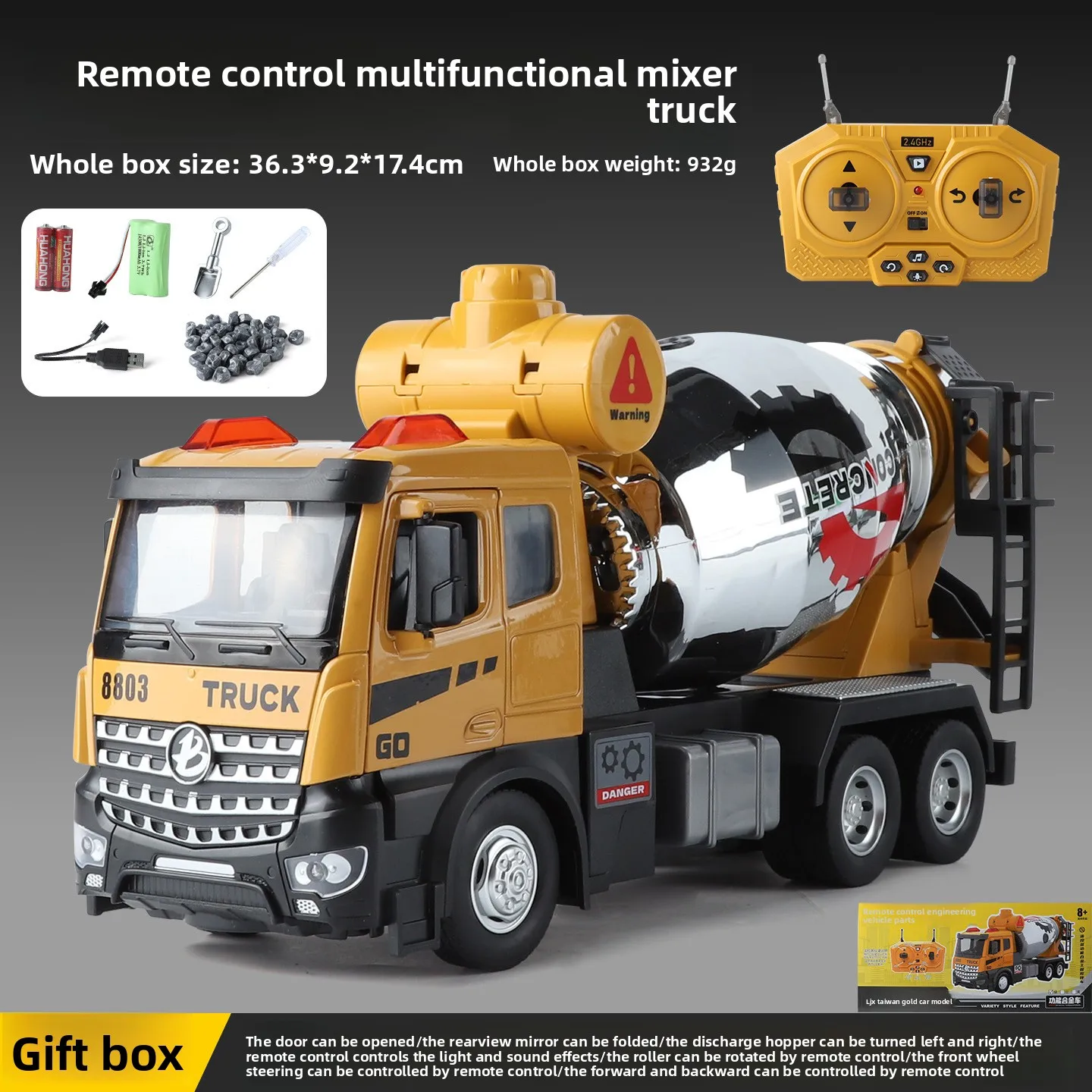 Engineering Vehicle 1:18 Remote Control Concrete Mixer Truck Alloy Diecast Model Light Sound Kids Toy Boys Gift Collection
Engineering Vehicle 1:18 Remote Control Concrete Mixer Truck Alloy Diecast Model Light Sound Kids Toy Boys Gift Collection