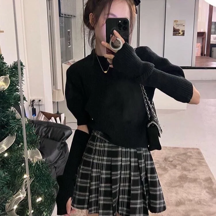 Detachable Sleeve Knitted Sweater Pullovers Autum Plus Size Autumn Patchwork Sashes Ribbed Cuffs Placket Front Casualwear Style
Detachable Sleeve Knitted Sweater Pullovers Autum Plus Size Autumn Patchwork Sashes Ribbed Cuffs Placket Front Casualwear Style