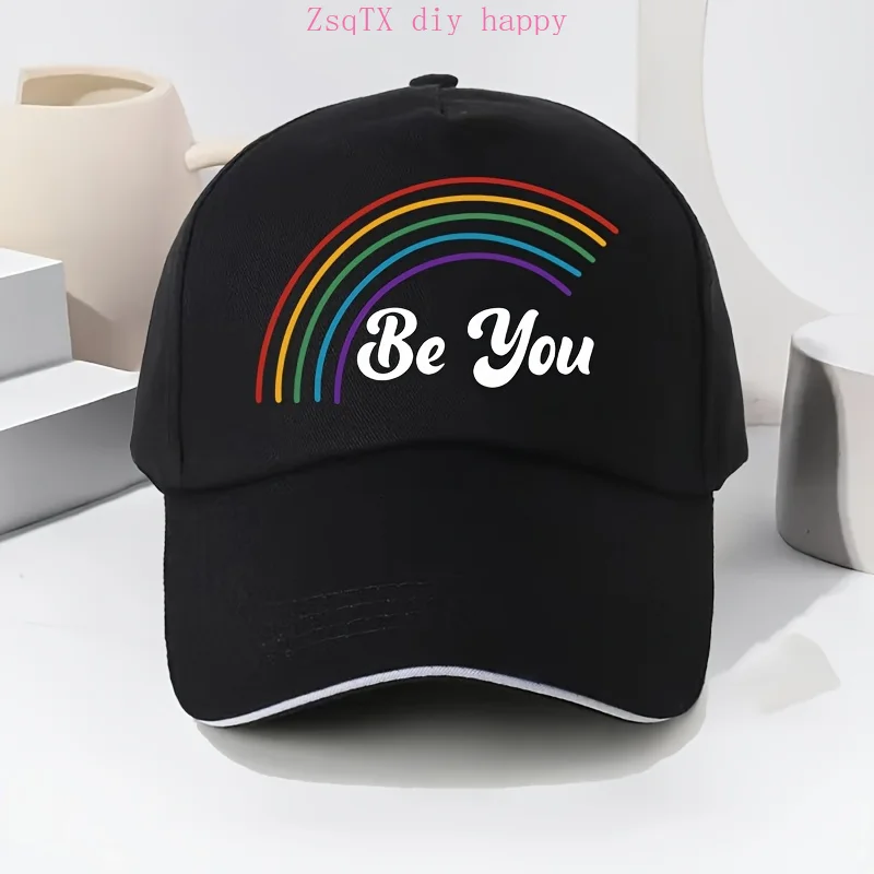 Unisex Baseball Cap Adjustable Strap, Lightweight Breathable Hat with Rainbow "Be Yourself" Arc Design
Unisex Baseball Cap Adjustable Strap, Lightweight Breathable Hat with Rainbow "Be Yourself" Arc Design