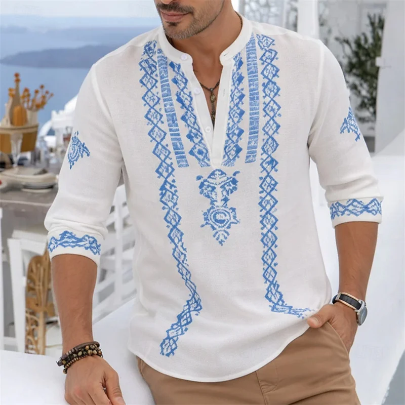 Men's long sleeved stand up collar Henry shirt with ethnic geometric print long sleeved shirt, outdoor casual men's top XS-6XL
Men's long sleeved stand up collar Henry shirt with ethnic geometric print long sleeved shirt, outdoor casual men's top XS-6XL