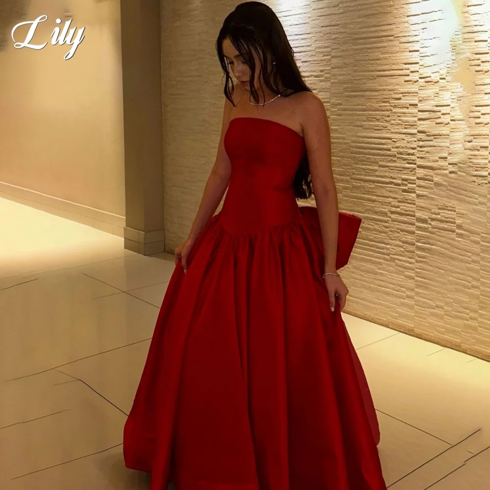 Lily Red Party Dress Strapless Evening Dresses A Line فساتين السهرة with Bows Pleat Embellishments Satin Customized
Lily Red Party Dress Strapless Evening Dresses A Line فساتين السهرة with Bows Pleat Embellishments Satin Customized