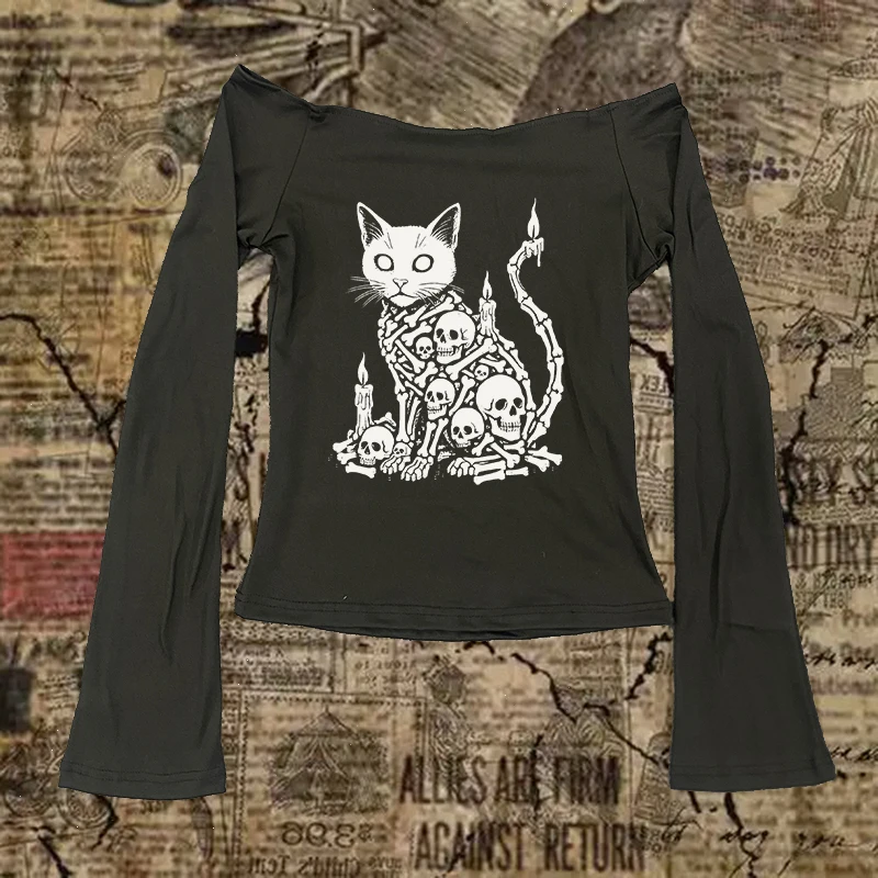 Модная повседневная универсальная тонкая сексуальная детская футболка в стиле панк Y2k, эстетика, винтажный готический укороченный топ, креативная женская футболка с принтом кота 
Модная повседневная универсальная тонкая сексуальная детская футболка в стиле панк Y2k, эстетика, винтажный готический укороченный топ, креативная женская футболка с принтом кота