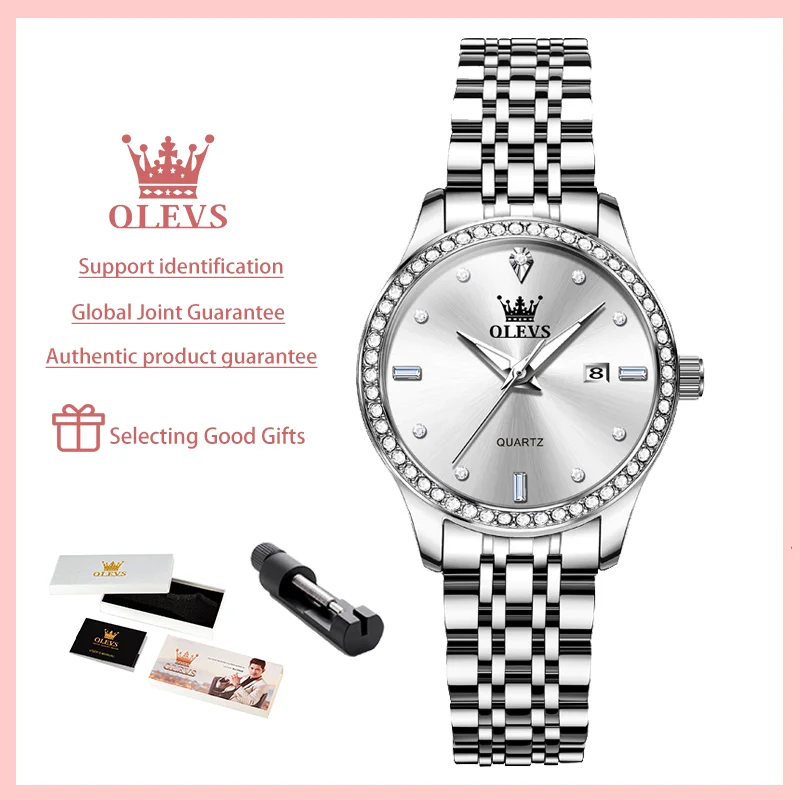 OLEVS Women's Watches Simple Elegant Diamond Bezel Original Quartz Watch for Ladies Waterproof Luminous Date Stainless Steel New
OLEVS Women's Watches Simple Elegant Diamond Bezel Original Quartz Watch for Ladies Waterproof Luminous Date Stainless Steel New