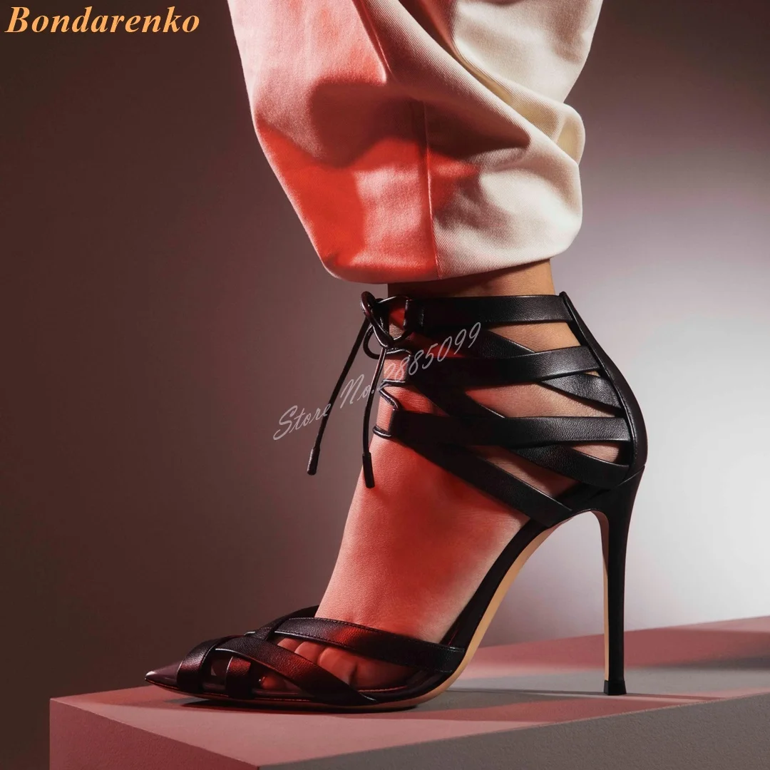 Pointy Toe Hollow Sandals Solid Leather Lace Up Stiletto Heels Straps Summer Women Shoes New Style Designer Party Casual Shoes
Pointy Toe Hollow Sandals Solid Leather Lace Up Stiletto Heels Straps Summer Women Shoes New Style Designer Party Casual Shoes