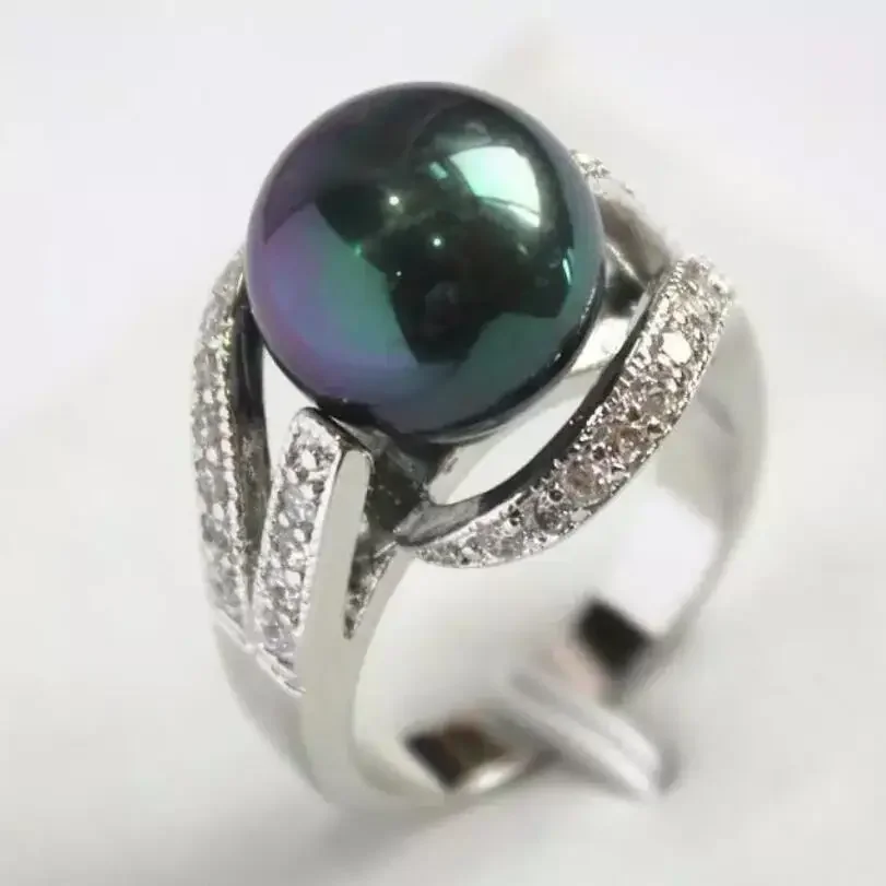 Fashion simple women's black color shell pearl 12mm Round Silver plated ring
Fashion simple women's black color shell pearl 12mm Round Silver plated ring