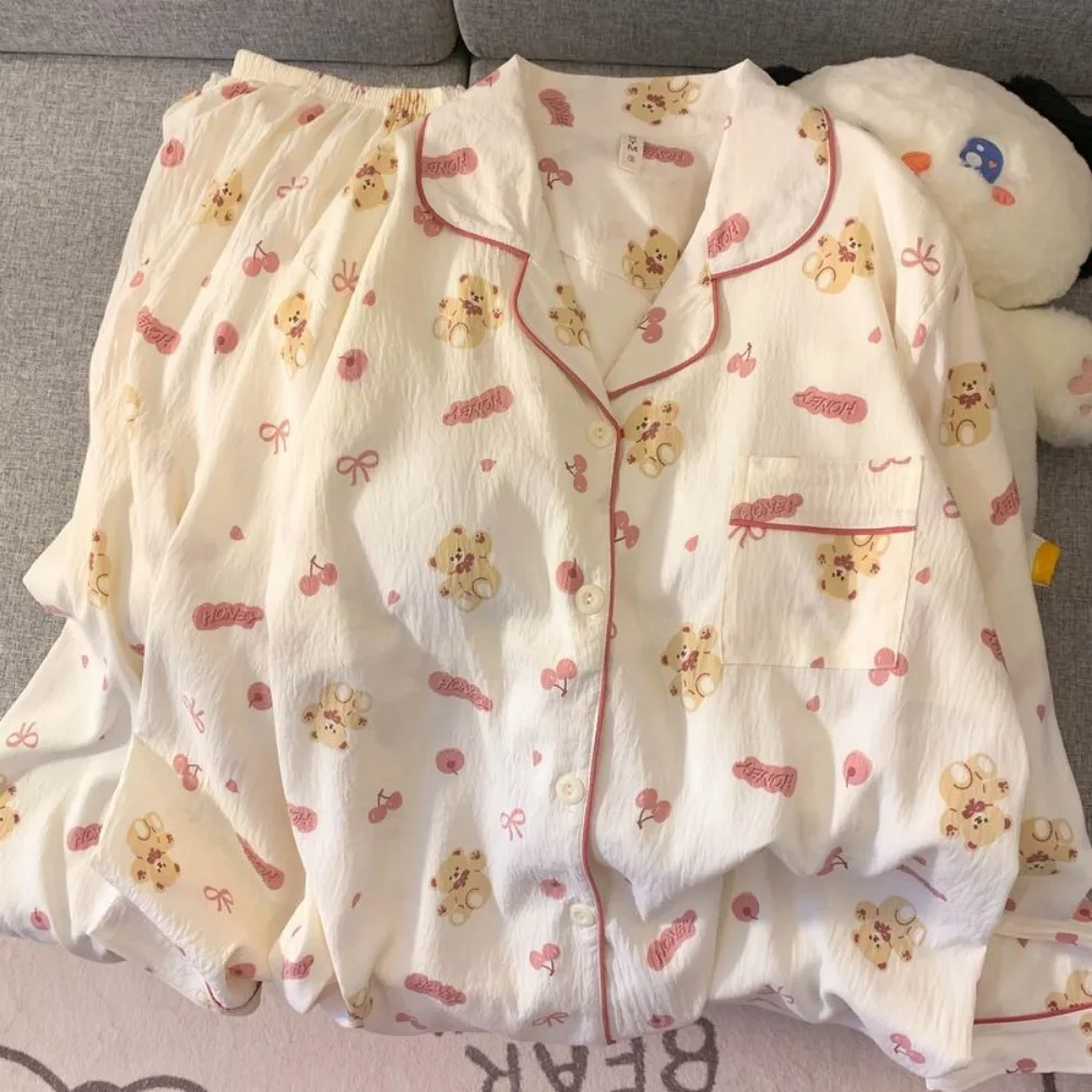 Женский пижамный комплект, домашняя одежда с принтом медведя, осенне-зимняя пижама, кардиган на пуговицах, одежда для сна, брюки с длинными рукавами, пижамная одежда для сна
Женский пижамный комплект, домашняя одежда с принтом медведя, осенне-зимняя пижама, кардиган на пуговицах, одежда для сна, брюки с длинными рукавами, пижамная одежда для сна