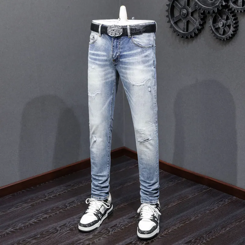 Streetwear Fashion Men Jeans High Quality Retro Light Blue Stretch Slim Fit Ripped Jeans Men Vintage Designer Brand Denim Pants
Streetwear Fashion Men Jeans High Quality Retro Light Blue Stretch Slim Fit Ripped Jeans Men Vintage Designer Brand Denim Pants
