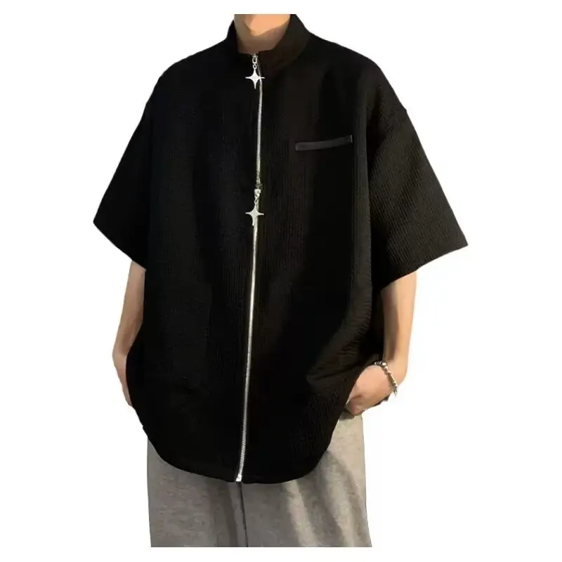 Spring Large Size 300 Pounds Double Zipper Casual Short Sleeve Men's Shirt High End Waffle Pattern Youthful Trendy Loose Fit
Spring Large Size 300 Pounds Double Zipper Casual Short Sleeve Men's Shirt High End Waffle Pattern Youthful Trendy Loose Fit