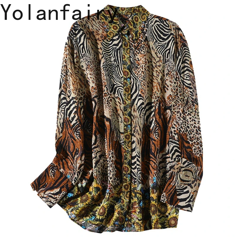 YOLANFAIRY High Quality 100% Real Mulberry Silk Shirt Woman Autumn Vintage Leopard Print Shirts Female Top Long Sleeve Shirts
YOLANFAIRY High Quality 100% Real Mulberry Silk Shirt Woman Autumn Vintage Leopard Print Shirts Female Top Long Sleeve Shirts