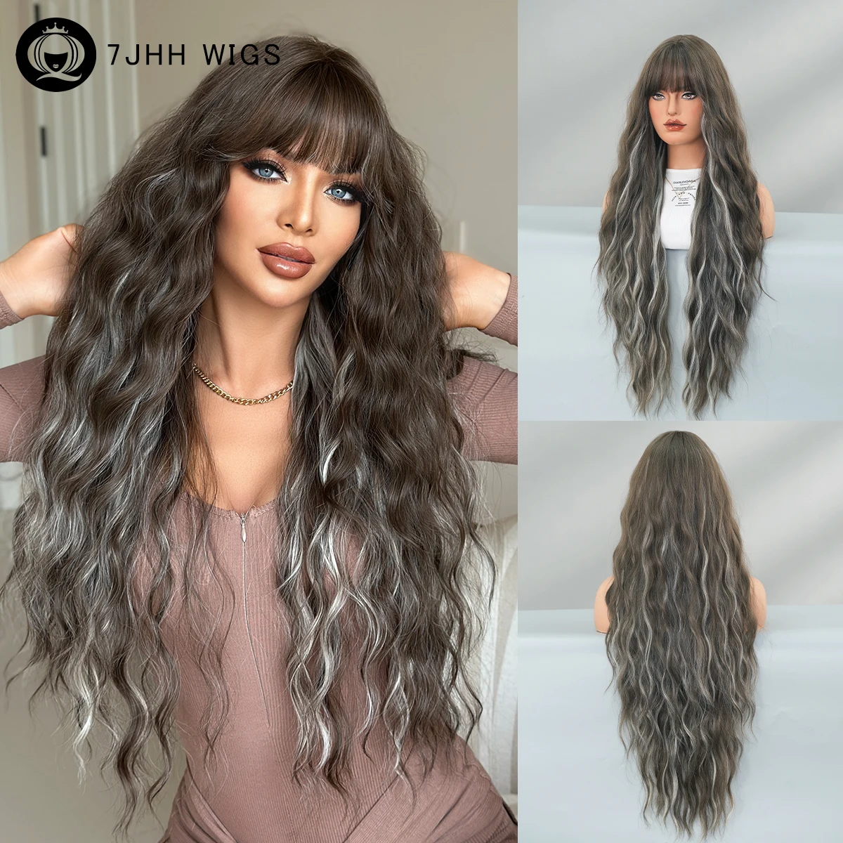 Long Water Wave Ash Brown Wig for Women Synthetic Heat-Resistant Modest Fashion Wear and Go Highlight White Wigs with Bangs
Long Water Wave Ash Brown Wig for Women Synthetic Heat-Resistant Modest Fashion Wear and Go Highlight White Wigs with Bangs