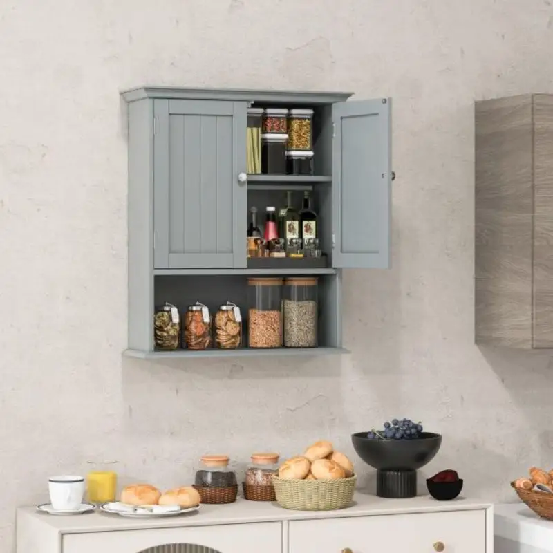 Wall Mount Bathroom Cabinet Storage Organizer with Doors and Shelves-Gray
Wall Mount Bathroom Cabinet Storage Organizer with Doors and Shelves-Gray
