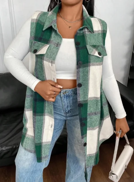 Большие размеры 1XL-5XL, женский модный клетчатый жилет с принтом, элегантная куртка без рукавов с воротником с лацканами и пуговицами, куртка
Большие размеры 1XL-5XL, женский модный клетчатый жилет с принтом, элегантная куртка без рукавов с воротником с лацканами и пуговицами, куртка