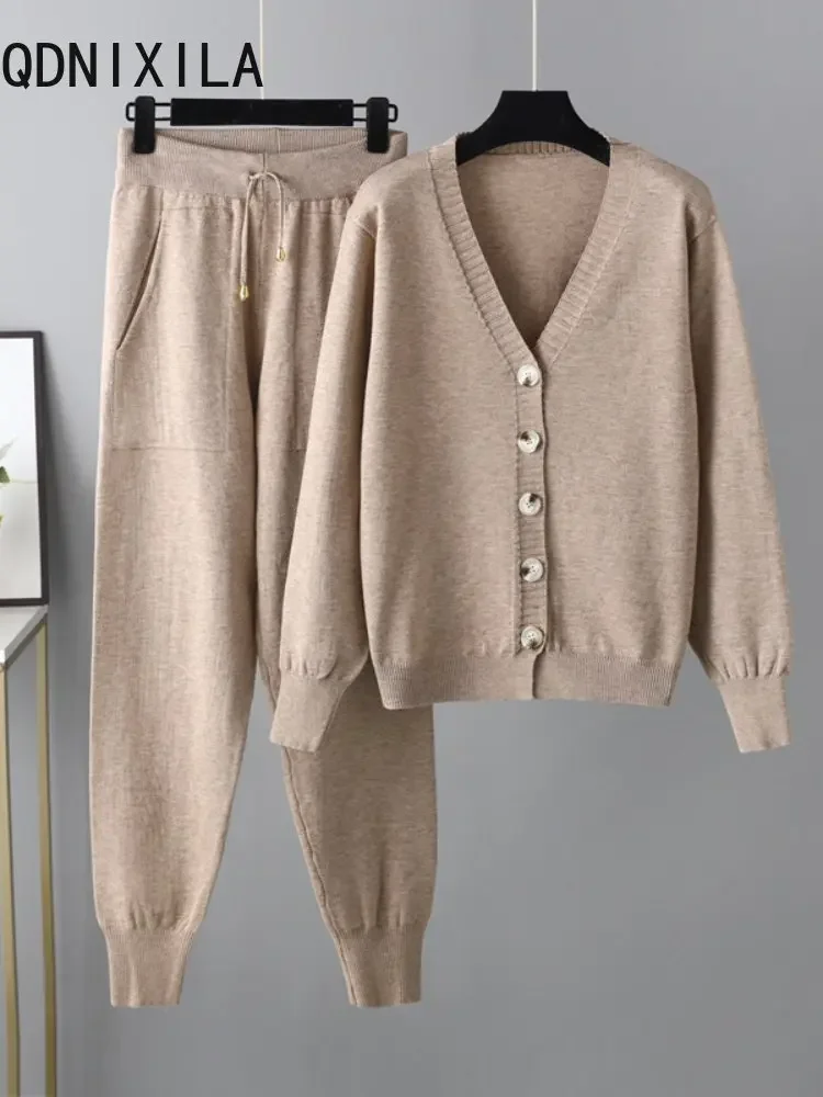Sweater Women Suits Autumn Winter Long Sleeve Top High Waist Lace Harun Pant Sets V-neck Knitting Cardigan 2 Piece Sets Womens
Sweater Women Suits Autumn Winter Long Sleeve Top High Waist Lace Harun Pant Sets V-neck Knitting Cardigan 2 Piece Sets Womens
