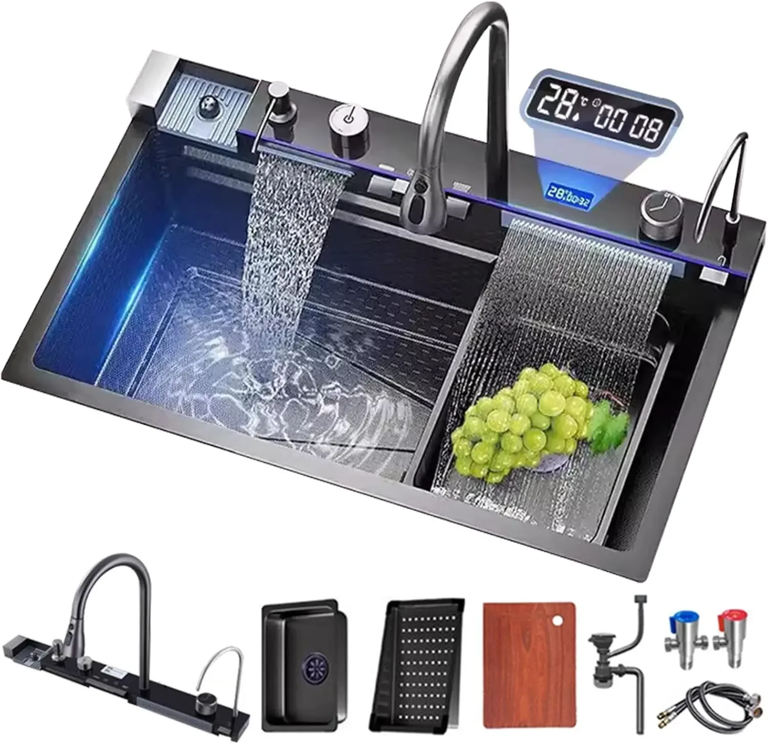 Double Waterfall Kitchen Sink Workstation With Led Display Cup Washer Soap Dispenser Waterfall Mixer Worktop Controller Gun Grey
Double Waterfall Kitchen Sink Workstation With Led Display Cup Washer Soap Dispenser Waterfall Mixer Worktop Controller Gun Grey