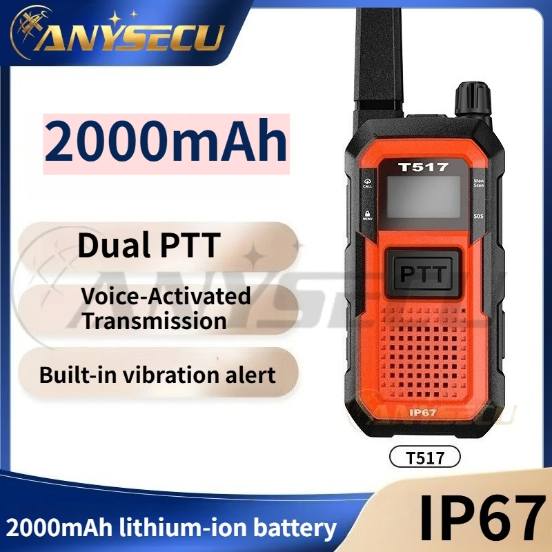 Anysecu T517 IP67 Waterproof Dual PTT Walkie Talkie Vibration Emergency Call2.5mm Jack Keylock 2000mAh 18H Outdoor Security Work
Anysecu T517 IP67 Waterproof Dual PTT Walkie Talkie Vibration Emergency Call2.5mm Jack Keylock 2000mAh 18H Outdoor Security Work