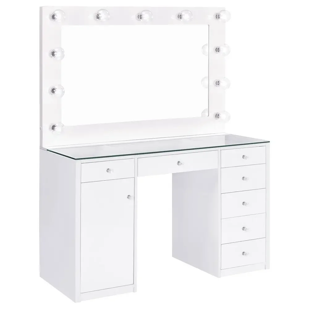 Home Furnishings Acena Contemporary 2Piece 7Drawer Makeup Vanity Desk for Bedroom with Hollywood Vanity Mirror with Storage Cab
Home Furnishings Acena Contemporary 2Piece 7Drawer Makeup Vanity Desk for Bedroom with Hollywood Vanity Mirror with Storage Cab