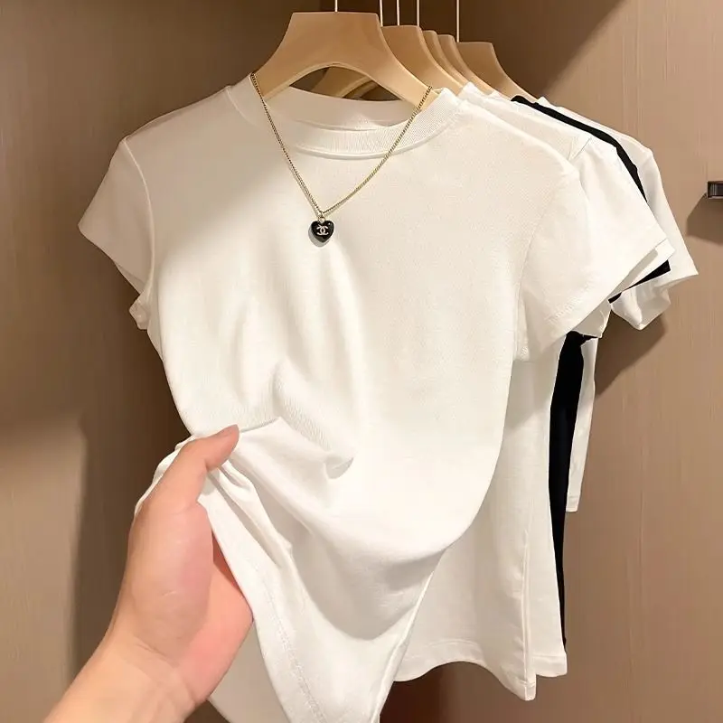 2025 Short-sleeved T-shirt for Women in Women's White Summer Pure Cotton New High-end Body Shirt American Base
2025 Short-sleeved T-shirt for Women in Women's White Summer Pure Cotton New High-end Body Shirt American Base