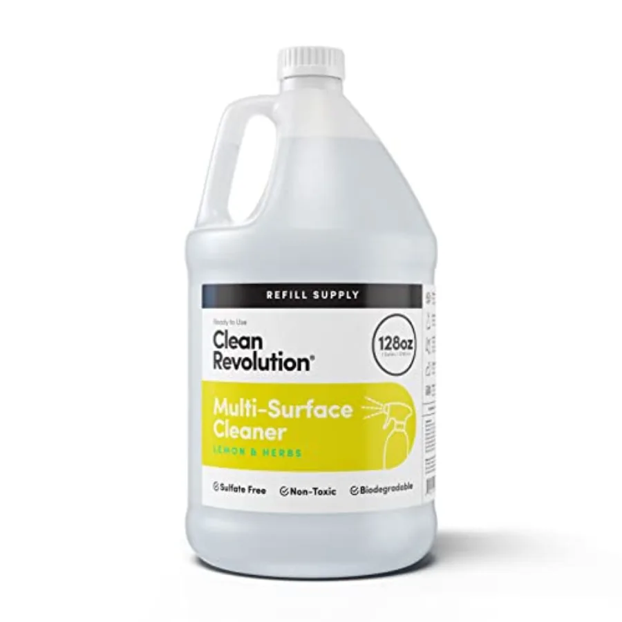 Clean Revolution Cleaner Refill Supply, Non-Toxic, Eco-Friendly and Plant-Based, Ready to Use, Lemon and Herbs, 1 Gallon
Clean Revolution Cleaner Refill Supply, Non-Toxic, Eco-Friendly and Plant-Based, Ready to Use, Lemon and Herbs, 1 Gallon