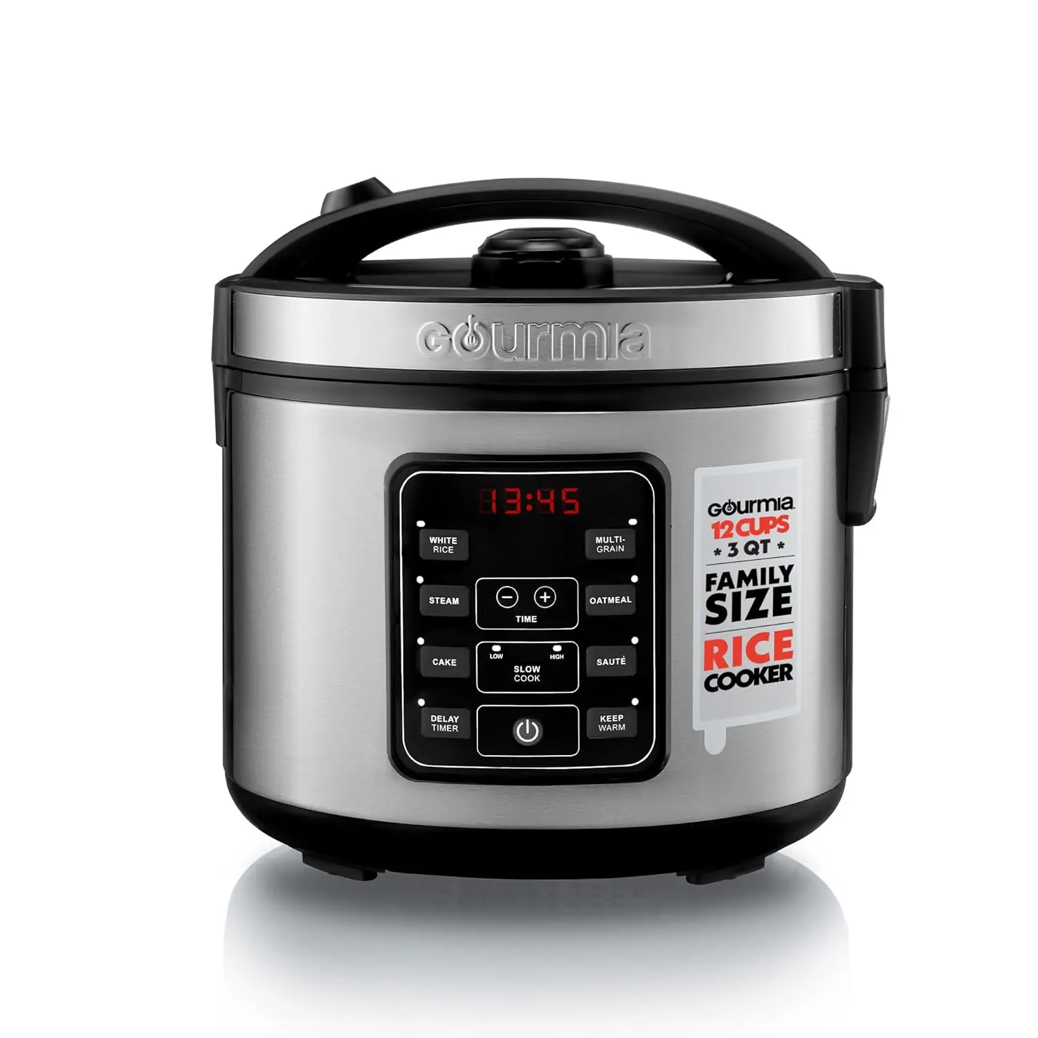 Rice Cooker 3 Qt, 12 Cup Cooked, Digital Controls, Nonstick Ceramic Pot, Built-In Steamer, Delay Timer, Keep Warm, Stainless
Rice Cooker 3 Qt, 12 Cup Cooked, Digital Controls, Nonstick Ceramic Pot, Built-In Steamer, Delay Timer, Keep Warm, Stainless