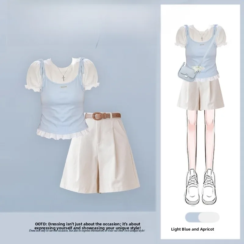 Slimming Design Summer 2026 High Waist Short Shorts Set Casual Style Short Sleeve Top Bottoms Two-Piece Women's Fashion Ensemble
Slimming Design Summer 2026 High Waist Short Shorts Set Casual Style Short Sleeve Top Bottoms Two-Piece Women's Fashion Ensemble
