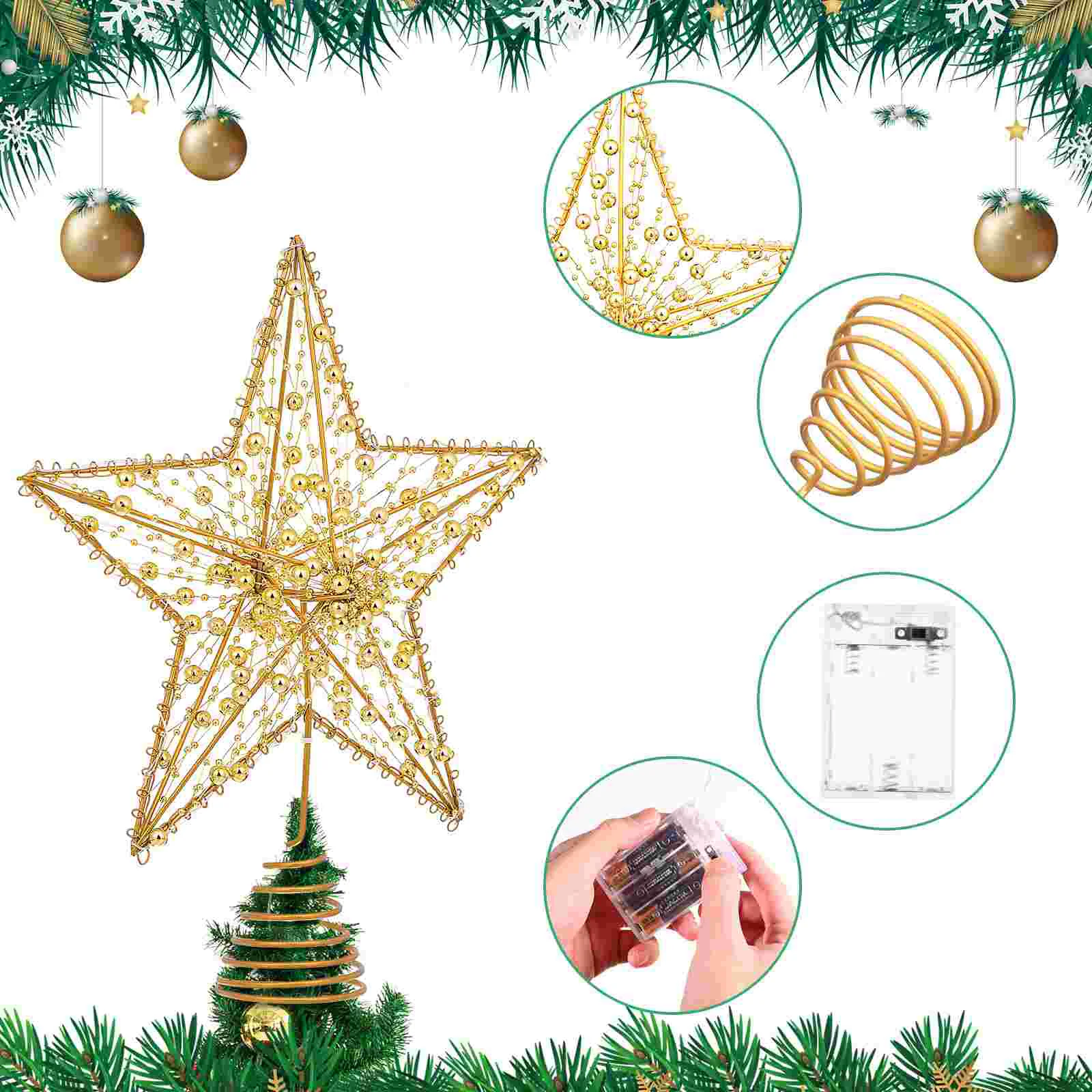 Golden Bead Christmas Tree Topper Star LED Treetop nament Perfect for Party Decor Xmas Tree Decoration Supplies
Golden Bead Christmas Tree Topper Star LED Treetop nament Perfect for Party Decor Xmas Tree Decoration Supplies