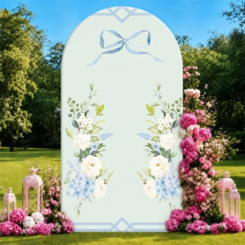Single Side Arch Backdrop Cover Elegant Arched Floral Backdrop for Weddings and Events Featuring Soft Blue White and Pink
Single Side Arch Backdrop Cover Elegant Arched Floral Backdrop for Weddings and Events Featuring Soft Blue White and Pink