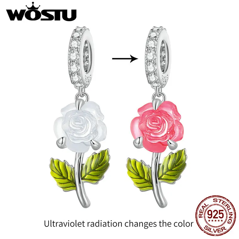 WOSTU 925 Sterling Silver Resin Rose Hanging Bead Color Changed Flower Pendant Fit Original Bracelet for Women DIY Jewelry Gifts
WOSTU 925 Sterling Silver Resin Rose Hanging Bead Color Changed Flower Pendant Fit Original Bracelet for Women DIY Jewelry Gifts