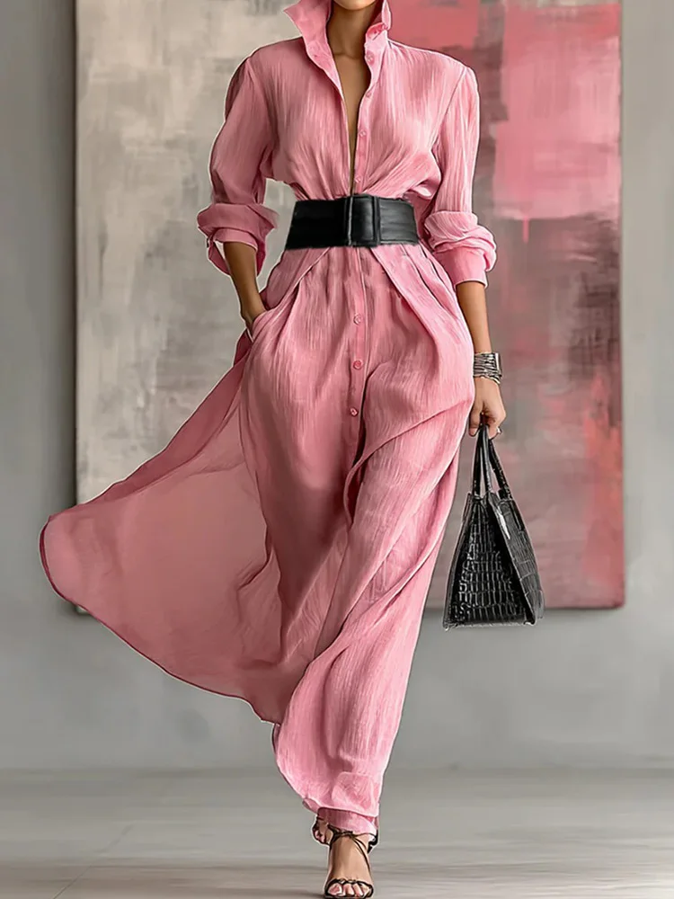 2026 Women's Turn-Down Collar Single-Breasted Maxi Dress Long Sleeve Casual Solid Color Button Patchwork Dress for Spring Summer
2026 Women's Turn-Down Collar Single-Breasted Maxi Dress Long Sleeve Casual Solid Color Button Patchwork Dress for Spring Summer