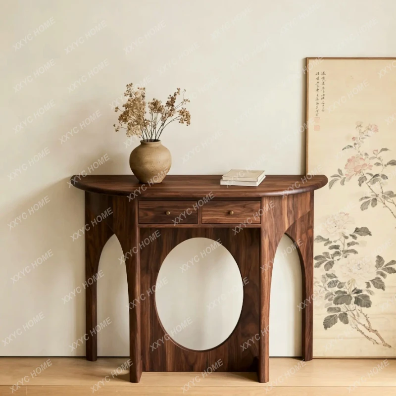 Q Entrance hall aisle solid wood entrance platform New Chinese semi-circular end view platform
Q Entrance hall aisle solid wood entrance platform New Chinese semi-circular end view platform