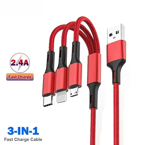 3In1 Fast Charging Cable Cord For iPhone Xiaomi Micro USB Type C Charger Cable Multi Port Multiple Usb Charging Wire Line 1.2m