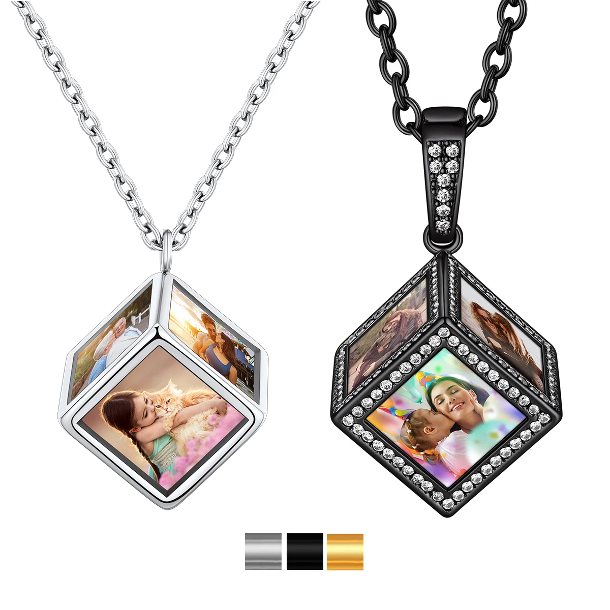 U7 Custom 5 Photos Cube Necklaces Personalized 6 Sides Cubic Pendant with Memorial Pictures and Text Laser Engrave Jewelry Gift
U7 Custom 5 Photos Cube Necklaces Personalized 6 Sides Cubic Pendant with Memorial Pictures and Text Laser Engrave Jewelry Gift