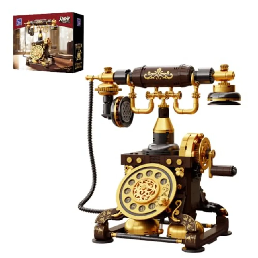 Retro phone building blocks set for adults: ABS plastic cream color realistic vintage design with functional rotary dial and de
Retro phone building blocks set for adults: ABS plastic cream color realistic vintage design with functional rotary dial and de