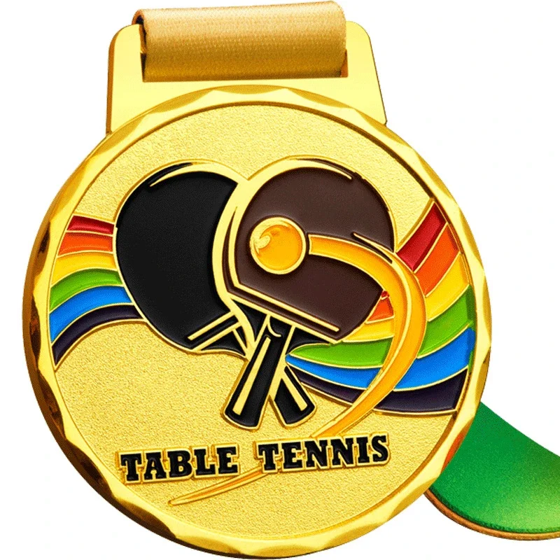 Sports competition medals - Gold, Silver and Bronze medals for table tennis. Children's awarding commemorative items.
Sports competition medals - Gold, Silver and Bronze medals for table tennis. Children's awarding commemorative items.