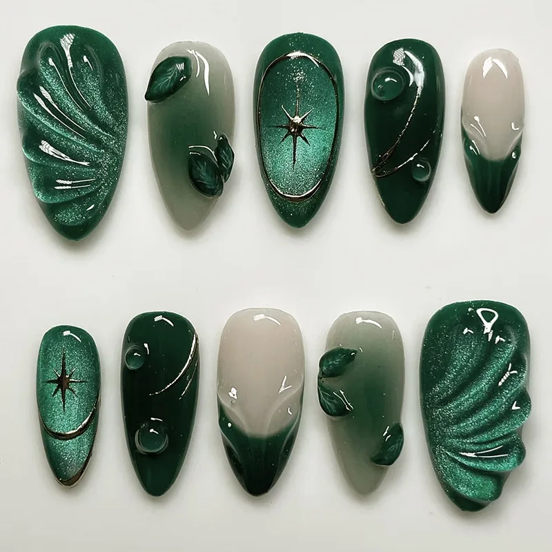 24PCS Green Cat Eye Press on Nails 3D Ripples with Stars Design French Fake Nails for Women Acrylic Patch Wearable Nail Tips Art
24PCS Green Cat Eye Press on Nails 3D Ripples with Stars Design French Fake Nails for Women Acrylic Patch Wearable Nail Tips Art