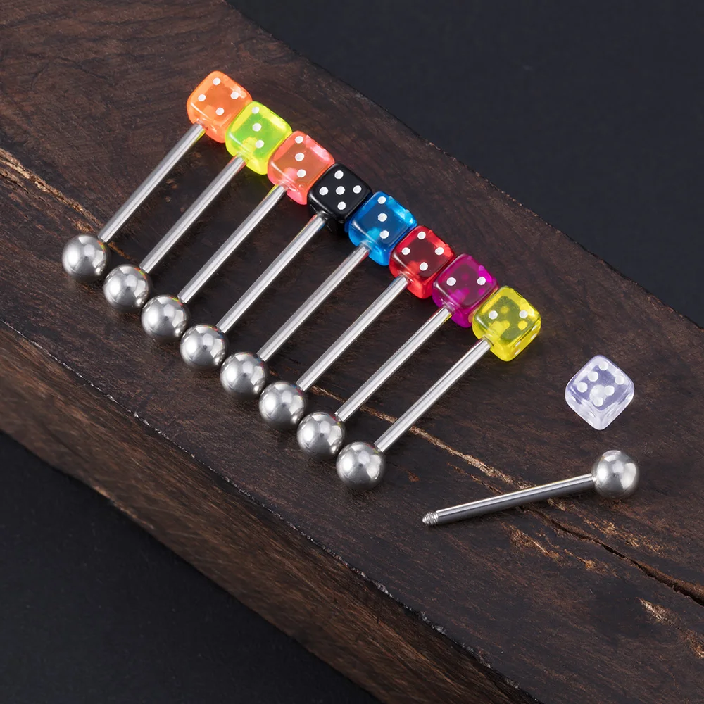 2pcs Good Luck Dice Tongue Rings Barbell Sexy Acrylic Stainless Steel Tongue Piercing Jewelry 14G
2pcs Good Luck Dice Tongue Rings Barbell Sexy Acrylic Stainless Steel Tongue Piercing Jewelry 14G