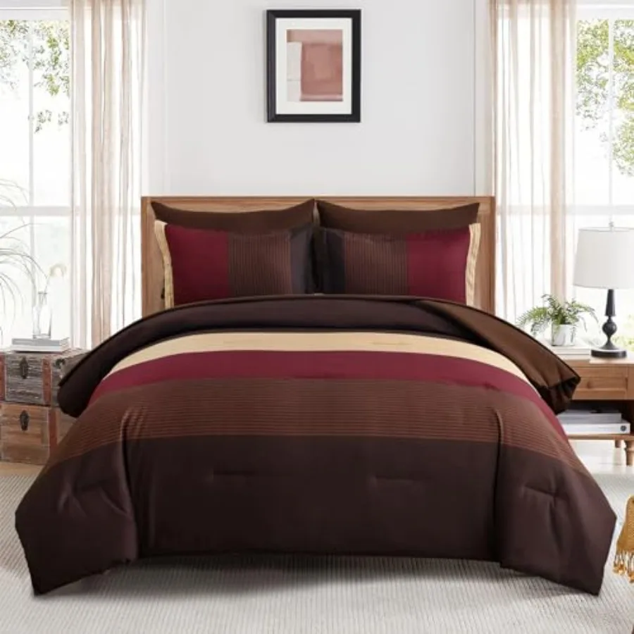 and Comforter Set Size, Boho Burgundy Striped Bedding Comforter Set 7 Pcs Bed in a Bag, Soft Microfiber Down Alternative Farmho
and Comforter Set Size, Boho Burgundy Striped Bedding Comforter Set 7 Pcs Bed in a Bag, Soft Microfiber Down Alternative Farmho