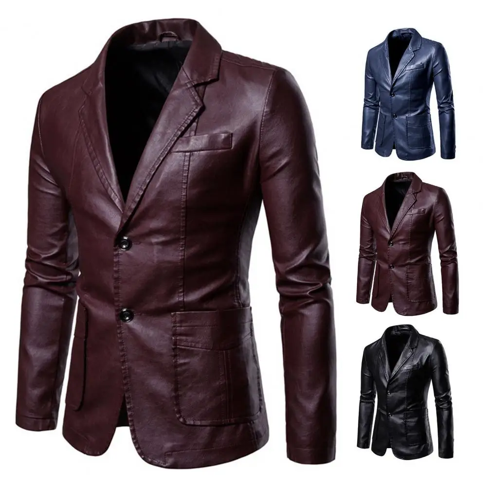 Men Jacket Fashionable Men's Faux Leather Suit Coat Lapel Style Long Sleeve Single-breasted Design with Pockets for Business
Men Jacket Fashionable Men's Faux Leather Suit Coat Lapel Style Long Sleeve Single-breasted Design with Pockets for Business