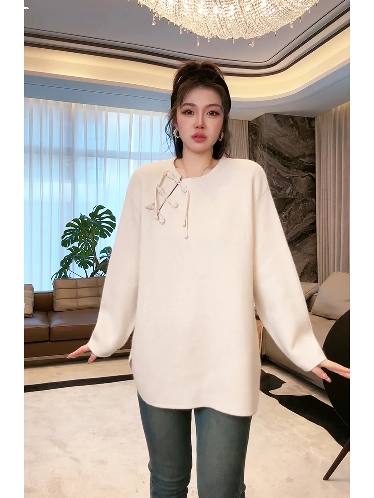 Warm Wool Blend Knitted Sweater with Button Design Traditional Chinese Sle Fce-Lined Long Sve round Ne Top for Women
Warm Wool Blend Knitted Sweater with Button Design Traditional Chinese Sle Fce-Lined Long Sve round Ne Top for Women