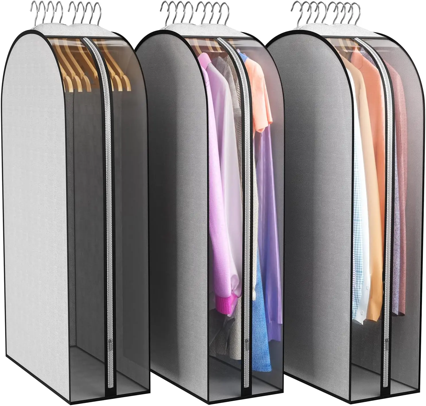 10" Gusseted Garment Bags 3-Pack - Clear Side Clothing Covers for Hanging Clothes, 40" Long, Breathable Dust Protection, Grey
10" Gusseted Garment Bags 3-Pack - Clear Side Clothing Covers for Hanging Clothes, 40" Long, Breathable Dust Protection, Grey