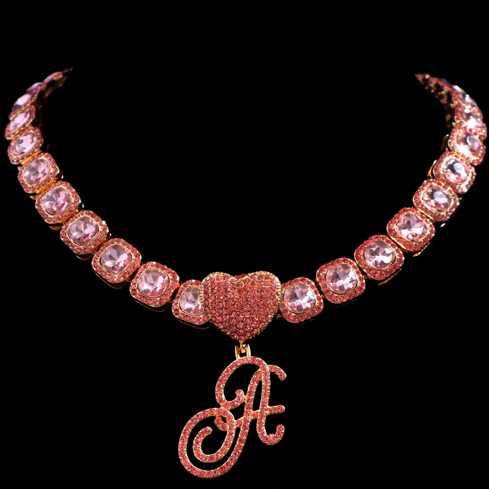 Fashion Pink Crystal Cursive Letter Pendant Necklace For Women 13MM Square Cuban Link Chain Tennis Chain Necklaces Charm Jewelry
Fashion Pink Crystal Cursive Letter Pendant Necklace For Women 13MM Square Cuban Link Chain Tennis Chain Necklaces Charm Jewelry
