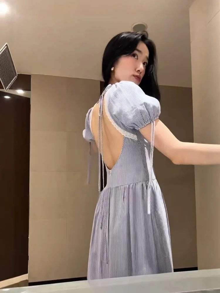 Stazf7 Summer Long Dress Women's Pure Desire Backless Waist Cinching Stripe Bubble Sleeve Dress Elegant City Commute Date
Stazf7 Summer Long Dress Women's Pure Desire Backless Waist Cinching Stripe Bubble Sleeve Dress Elegant City Commute Date