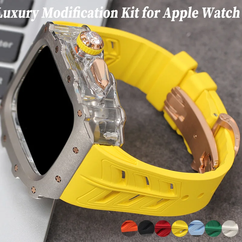 Luxury Modification Kit for Apple Watch 10 46mm Titanium Alloy Case For Watch 11 46mm Crystal Button Sport Rubber Band Refit Mod
Luxury Modification Kit for Apple Watch 10 46mm Titanium Alloy Case For Watch 11 46mm Crystal Button Sport Rubber Band Refit Mod