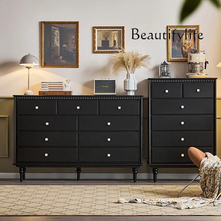 American-Style Black Chest of Drawers Modern Solid Wood Small Apartment Hallway Cabinet
American-Style Black Chest of Drawers Modern Solid Wood Small Apartment Hallway Cabinet