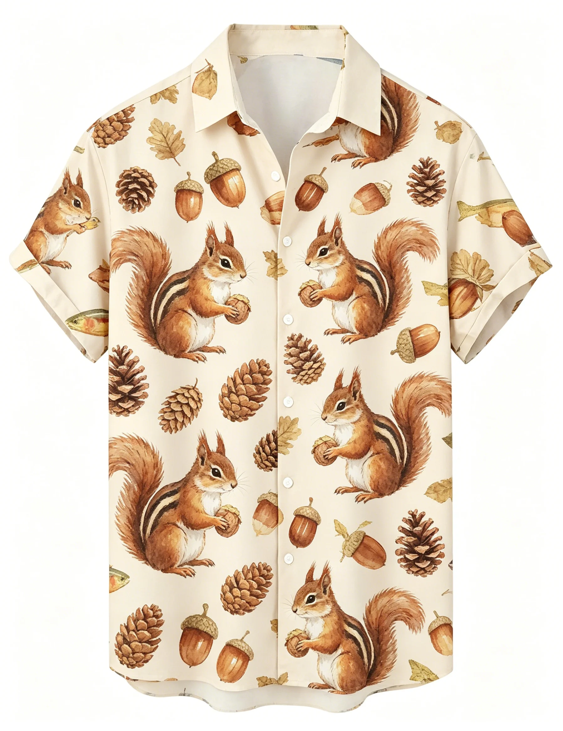 Men's Spring Summer Lapel Shirt, Watercolor Squirrel & Acorn Print Casual Tops for Daily Vacation Outfit
Men's Spring Summer Lapel Shirt, Watercolor Squirrel & Acorn Print Casual Tops for Daily Vacation Outfit