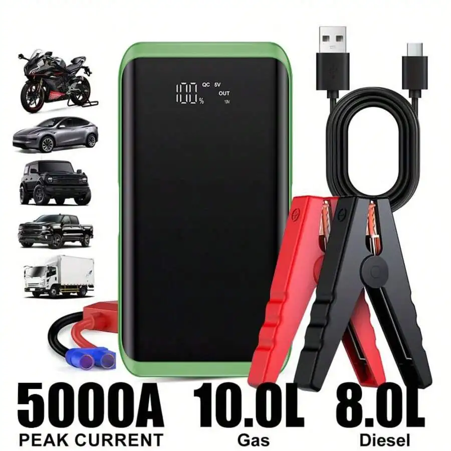5000A Peak Portable Jump Starter For Car Truck Motorcycle With USB QC LED Flashlight
5000A Peak Portable Jump Starter For Car Truck Motorcycle With USB QC LED Flashlight