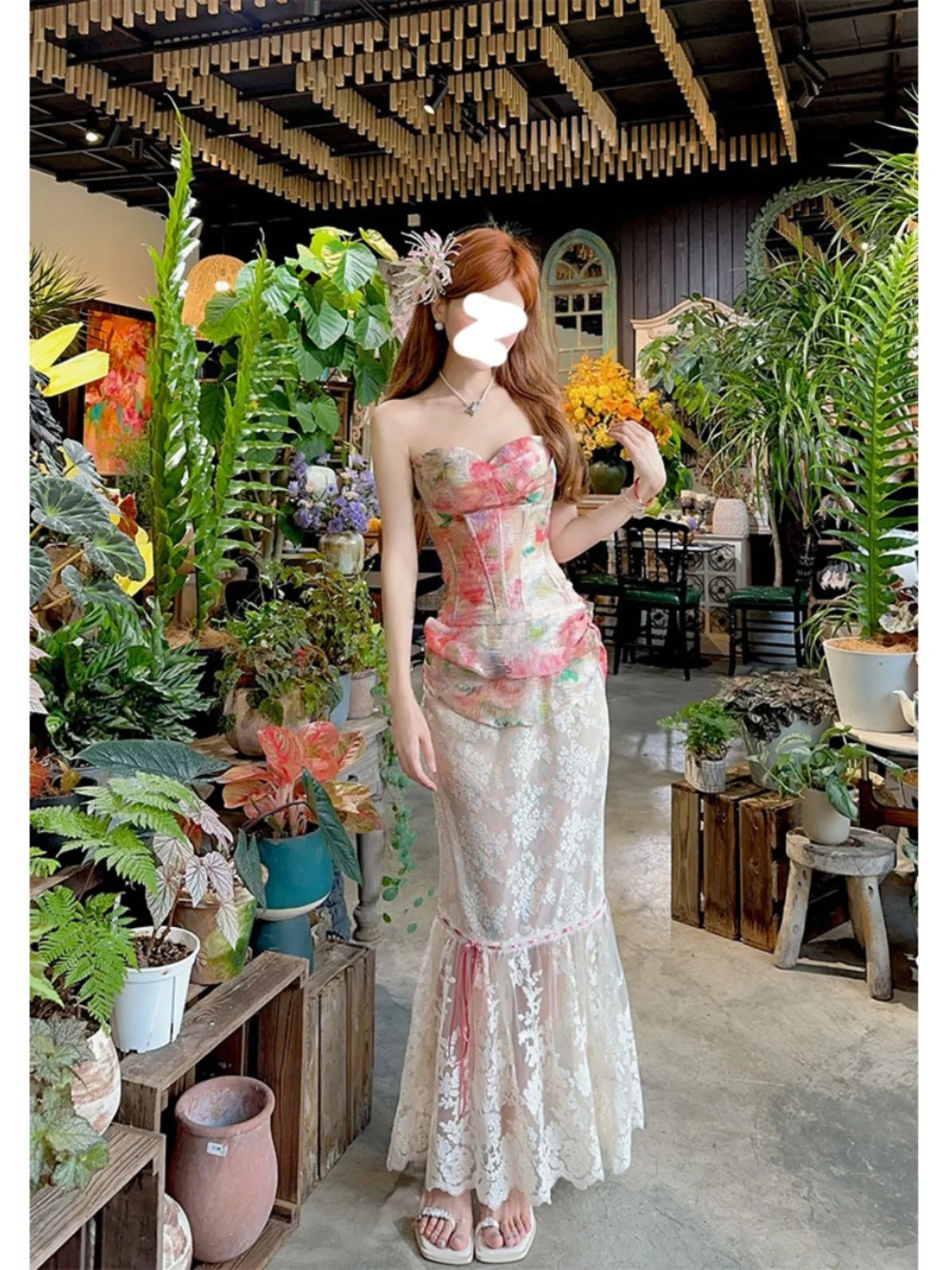 Women Two Piece Skirt French Pink Chic Print Blouse Tops With Breast+high-waist Lace Spliced Fishtail Skirts Party Aesthetics
Women Two Piece Skirt French Pink Chic Print Blouse Tops With Breast+high-waist Lace Spliced Fishtail Skirts Party Aesthetics